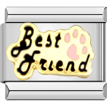 Best Friend text with pink paw print detail Italian charm bracelet link