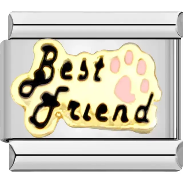 Best Friend text with pink paw print detail Italian charm bracelet link