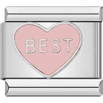 Pink heart with "BEST" text Italian charm bracelet link