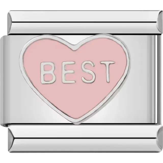 Pink heart with "BEST" text Italian charm bracelet link