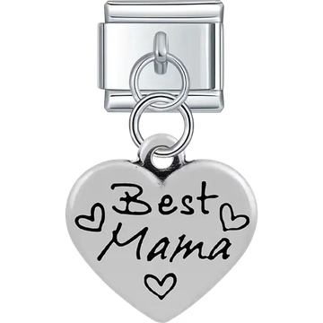 Heart with "Best Mama" text heart symbols dangle Italian charm bracelet link