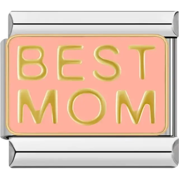 Gold "Best Mom" text on pink background Italian charm bracelet link