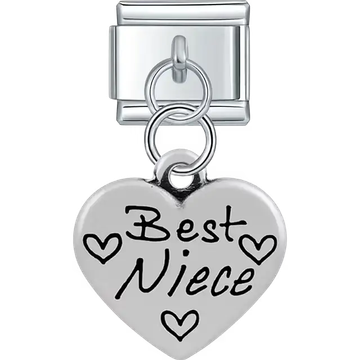 Heart with "Best Niece" text heart symbols dangle Italian charm bracelet link