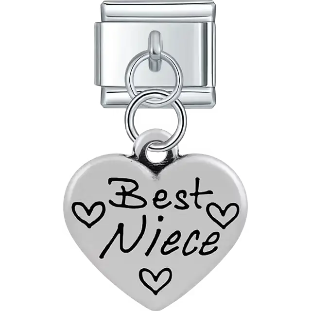Heart with "Best Niece" text heart symbols dangle Italian charm bracelet link
