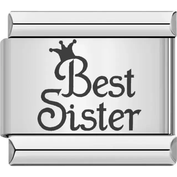 Black "Best Sister" text with a crown above the word Best Italian charm bracelet link