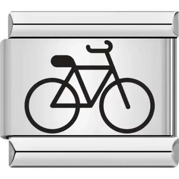 Black outline of a bicycle with a clean, minimalist design Italian charm bracelet link
