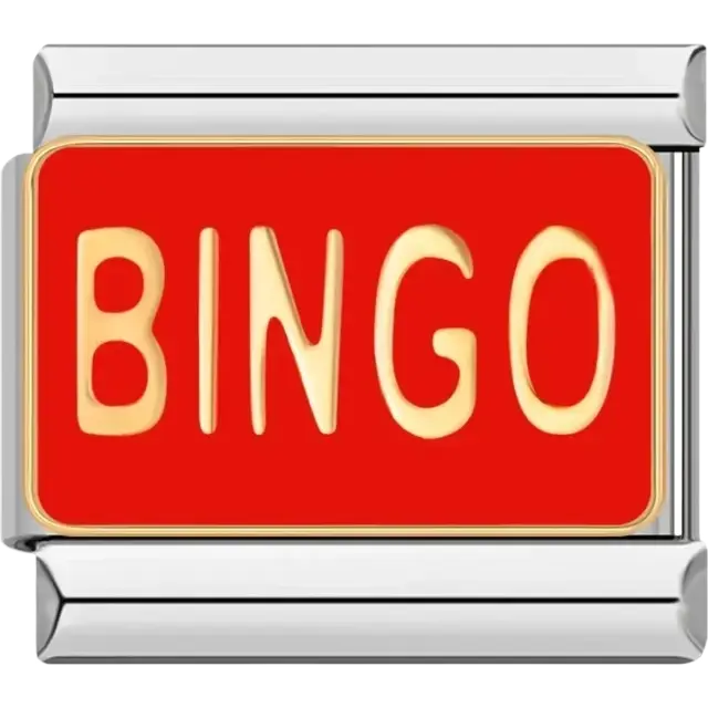 “Bingo” text on a red Italian charm bracelet link