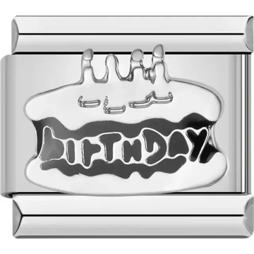 Birthday cake with candles and "Happy Birthday" text Italian charm bracelet link