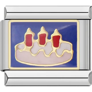 Birthday cake with three red candles Italian charm bracelet link