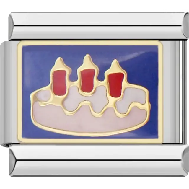 Birthday cake with three red candles Italian charm bracelet link
