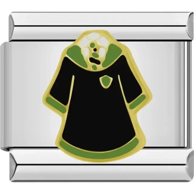 School uniform robe in black with green and gold accents design Italian charm bracelet link