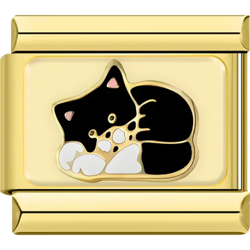 Black and white sleeping cat Italian charm bracelet link