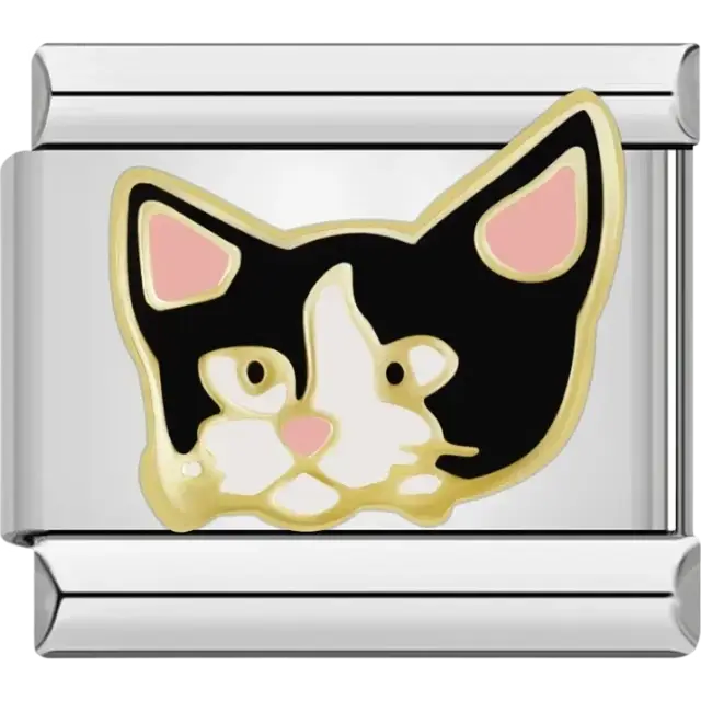Black and white cat face Italian charm bracelet link