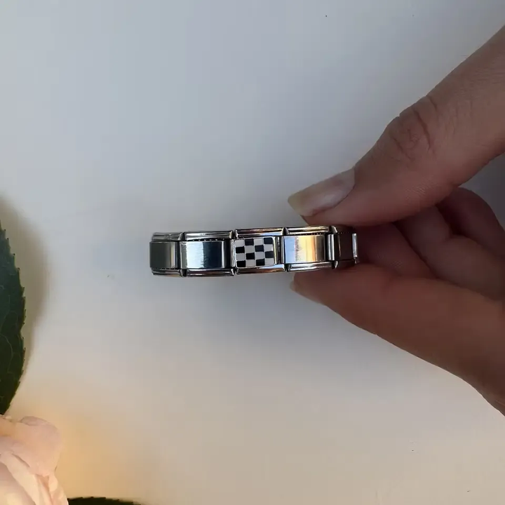 Black and white checkerboard design, race flag Italian charm bracelet link