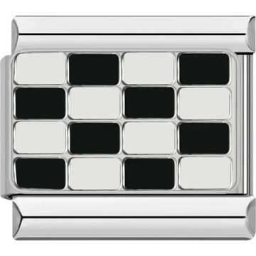 Black and white checkerboard design, race flag Italian charm bracelet link