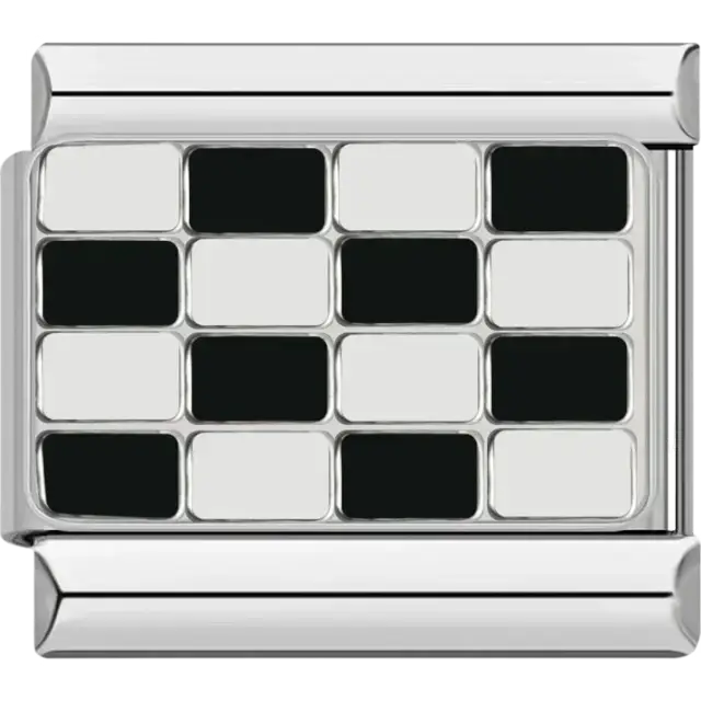 Black and white checkerboard design, race flag Italian charm bracelet link