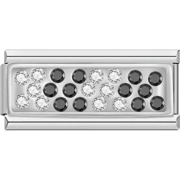 Alternating rows of black and white crystals Italian charm bracelet link