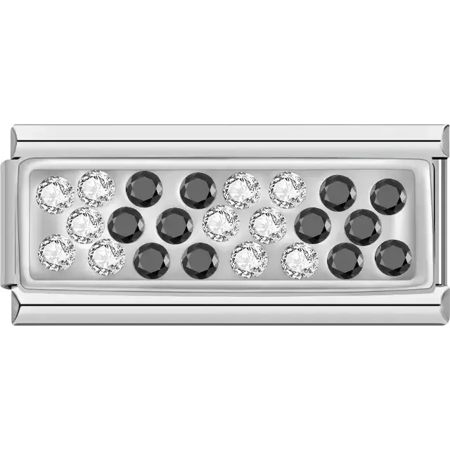 Alternating rows of black and white crystals Italian charm bracelet link