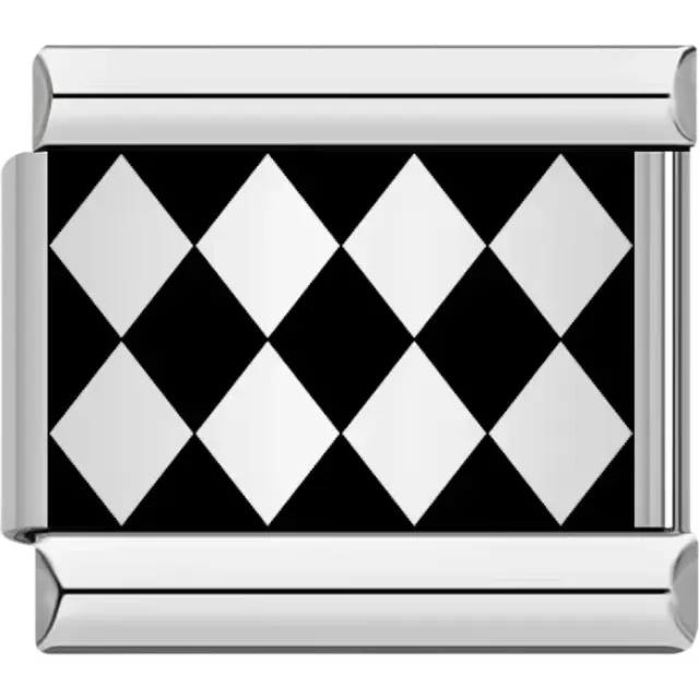 Alternating black and white diamond pattern Italian charm bracelet link