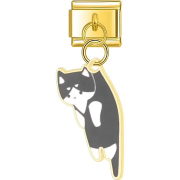 Black and white cat hanging design Italian charm bracelet link
