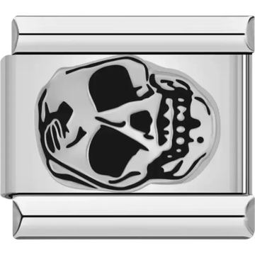 Skull design in black and white with bold features Italian charm bracelet link