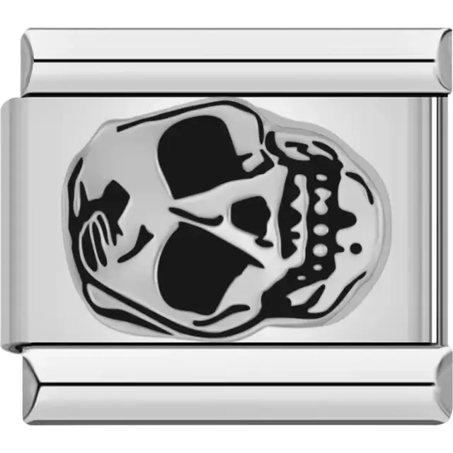 Skull design in black and white with bold features Italian charm bracelet link