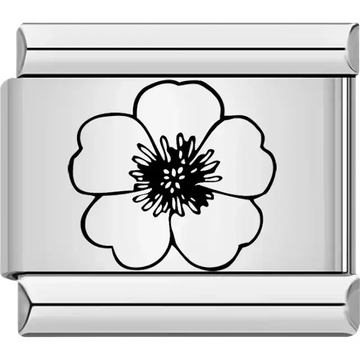 Black anemone outline flower Italian charm bracelet link