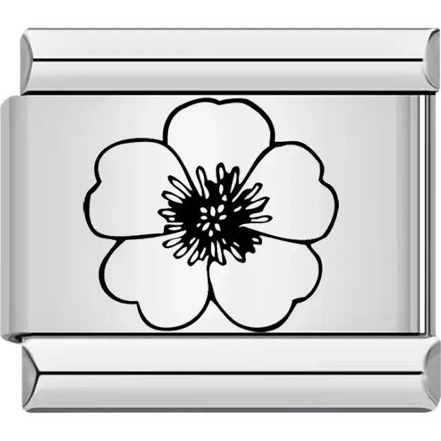 Black anemone outline flower Italian charm bracelet link