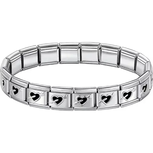 Black arrow heart charms composing stainless steel Italian bracelet