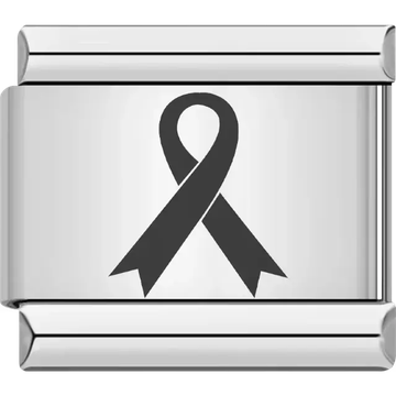 Black awareness ribbon design symbolizing support and remembrance Italian charm bracelet link