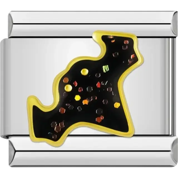 Black bat silhouette with gold trim and sparkling accents Italian charm bracelet link