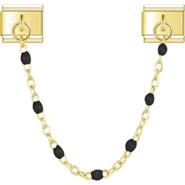 Safety chain with black beads Italian charm bracelet link