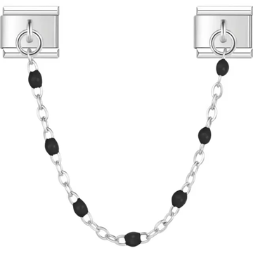Safety chain with black beads Italian charm bracelet link