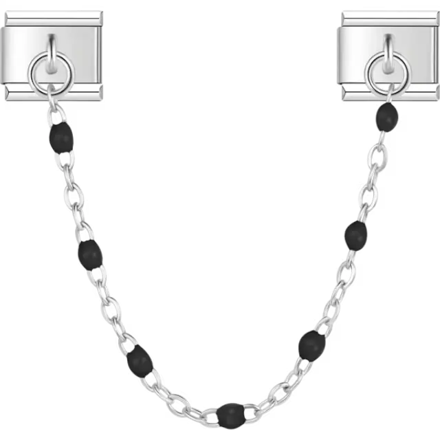 Safety chain with black beads Italian charm bracelet link