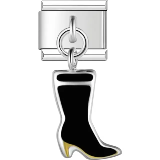 Black boot with gold heel dangle Italian charm bracelet link
