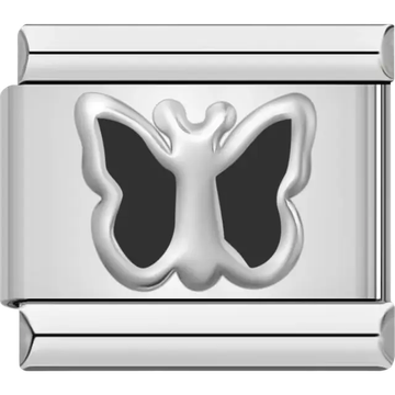 Black butterfly silhouette Italian charm bracelet link