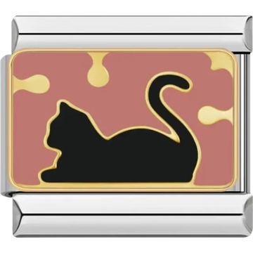 Black cat silhouette on light background Italian charm bracelet link