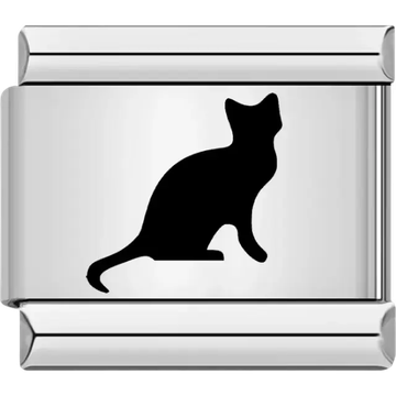 Black sitting cat silhouette Italian charm bracelet link