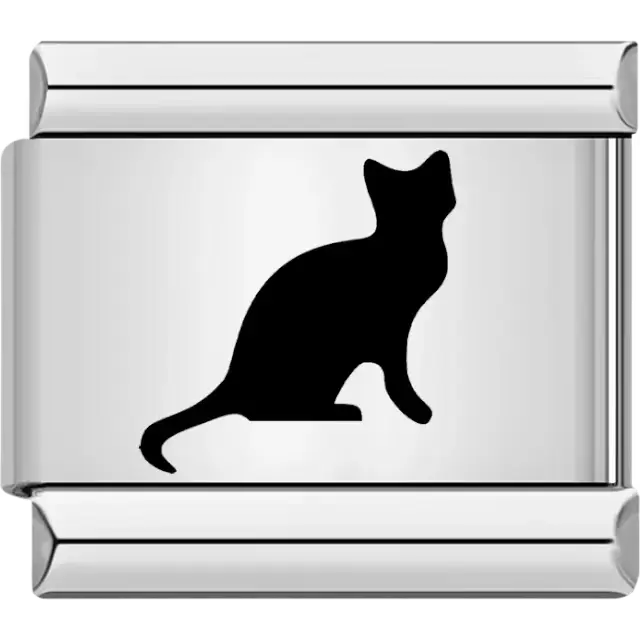Black sitting cat silhouette Italian charm bracelet link
