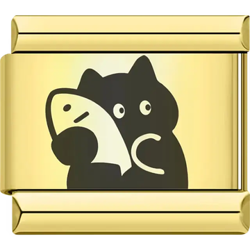 Cartoon black cat hugging white bird Italian charm bracelet link