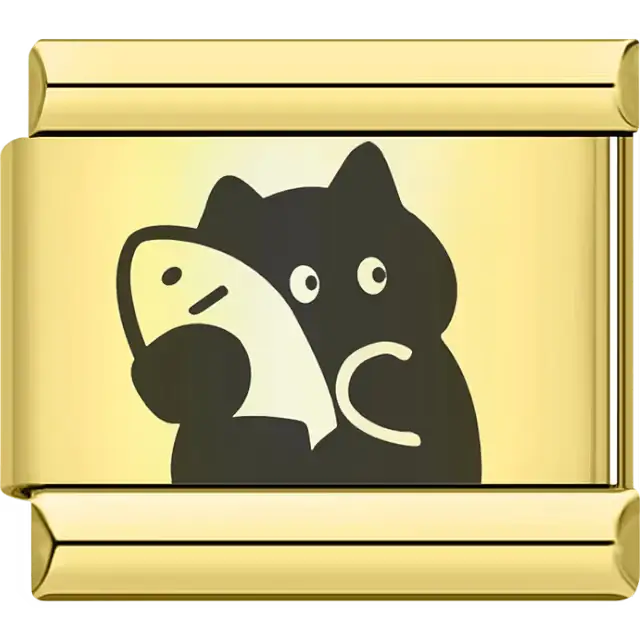 Cartoon black cat hugging white bird Italian charm bracelet link