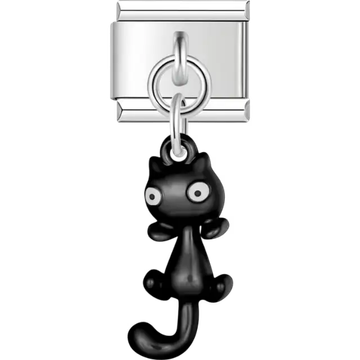 Black cat with wide eyes and a curled tail Italian charm bracelet link