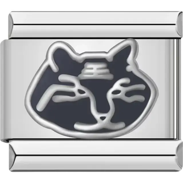 Black cat face outline with silver details Italian charm bracelet link