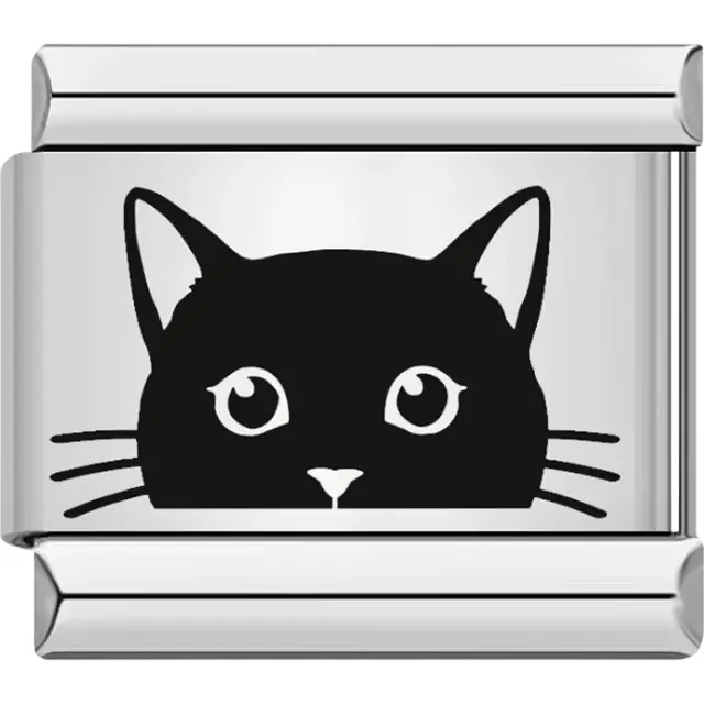 Black silhouette of a cat’s face with pointed ears and wide eyes Italian charm bracelet link