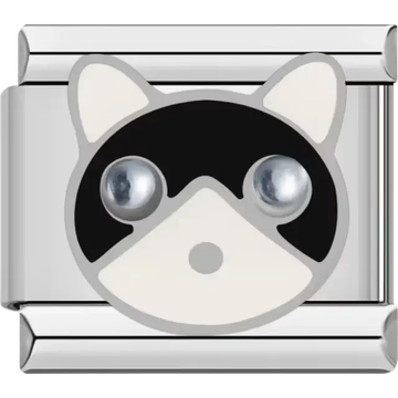 Black cat face with detailed eyes and ears Italian charm bracelet link