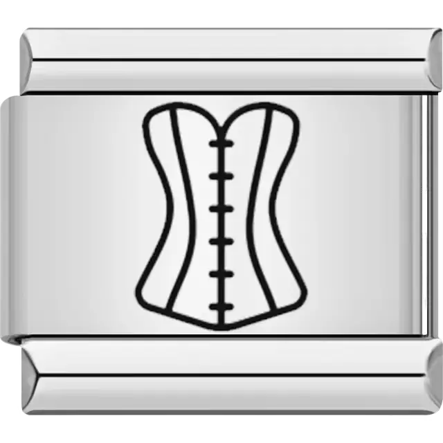 Black corset silhouette with detailed lace-up design Italian charm bracelet link