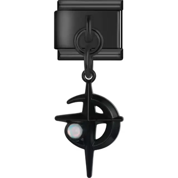 Black crescent compass with opal centerpiece Italian charm bracelet link