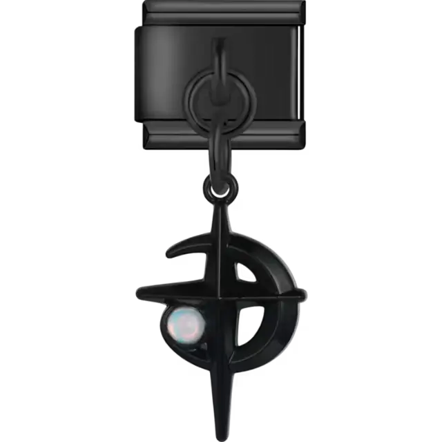 Black crescent compass with opal centerpiece Italian charm bracelet link