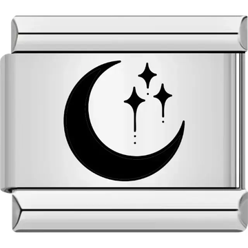 Black crescent moon with three stars design Italian charm bracelet link