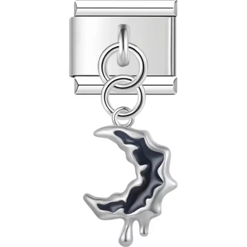 Black crescent moon dripping effect dangle Italian charm bracelet link